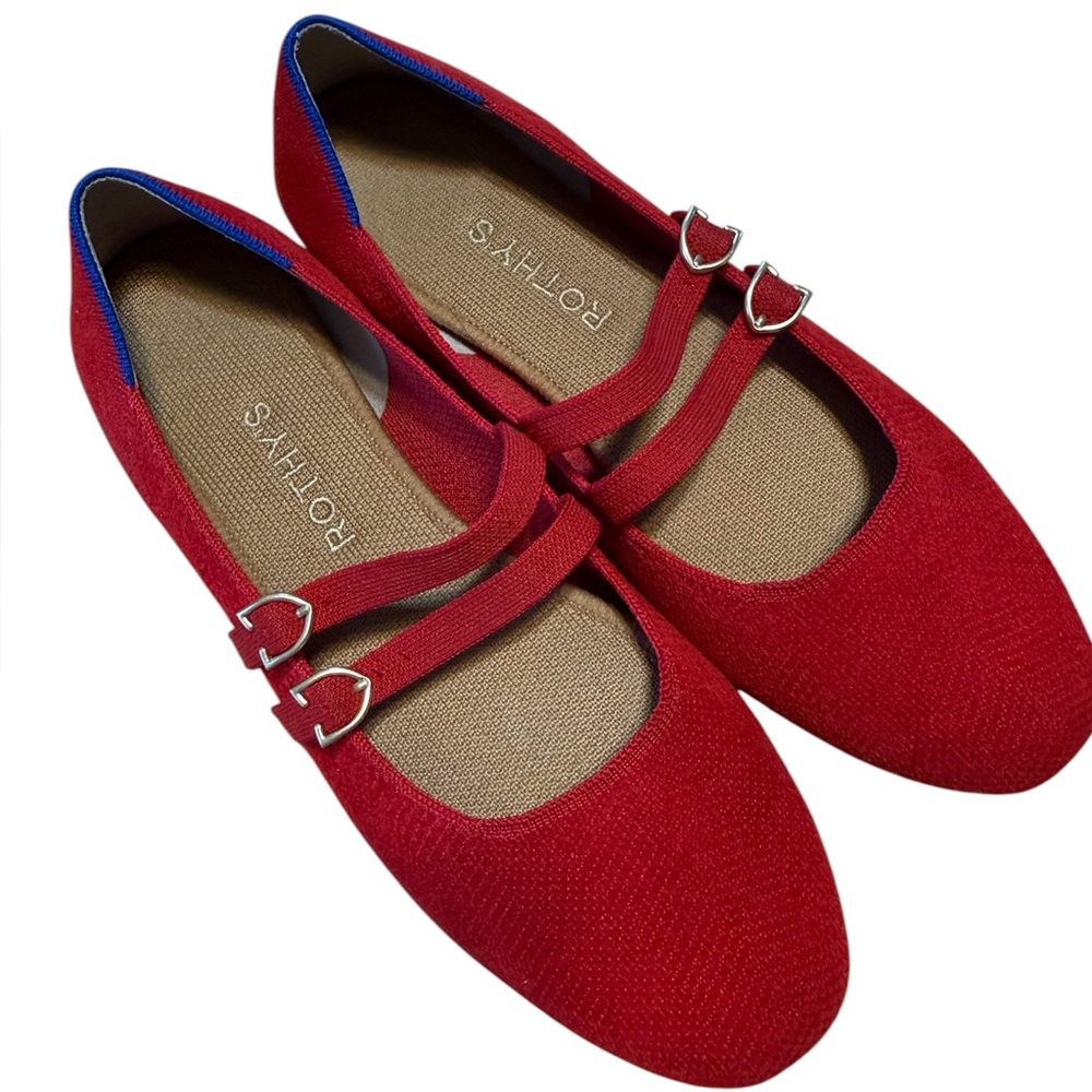 Rothy's The Double Buckle Mary Jane Flats Shoes Red Size 8.5 - Picture 6 of 12